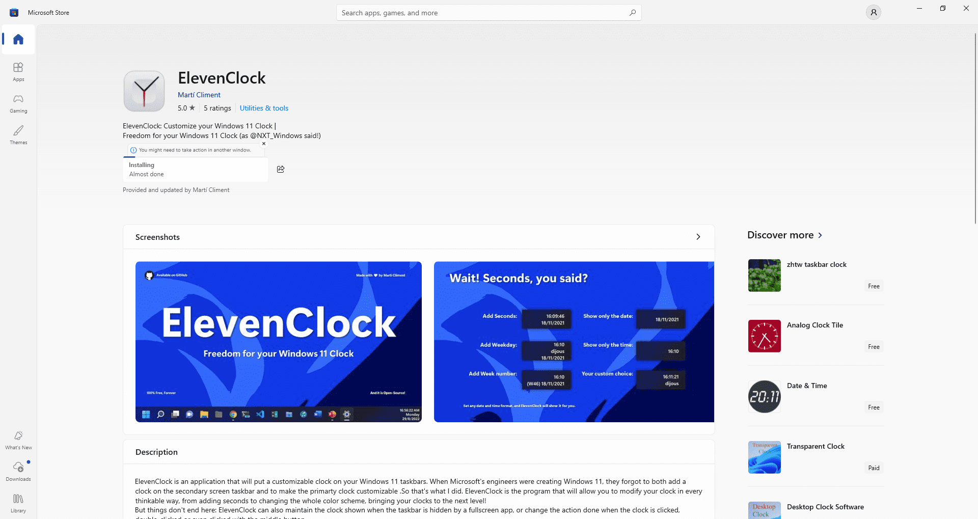نرم افزار ElevenClock ، برای نمایش ساعت و تاریخ با ظاهر و ویژگی های دلخواه، در موقعیتی دلخواه از صفحه ویندوز (جدا از ساعت اصلی ویندوز)